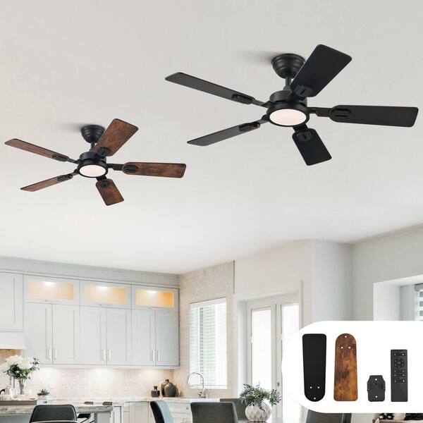 2-Pack 42 in. Integrated LED Indoor Matte Black Standard Downrod Mount Ceiling Fan with Light Kit and Remote Control