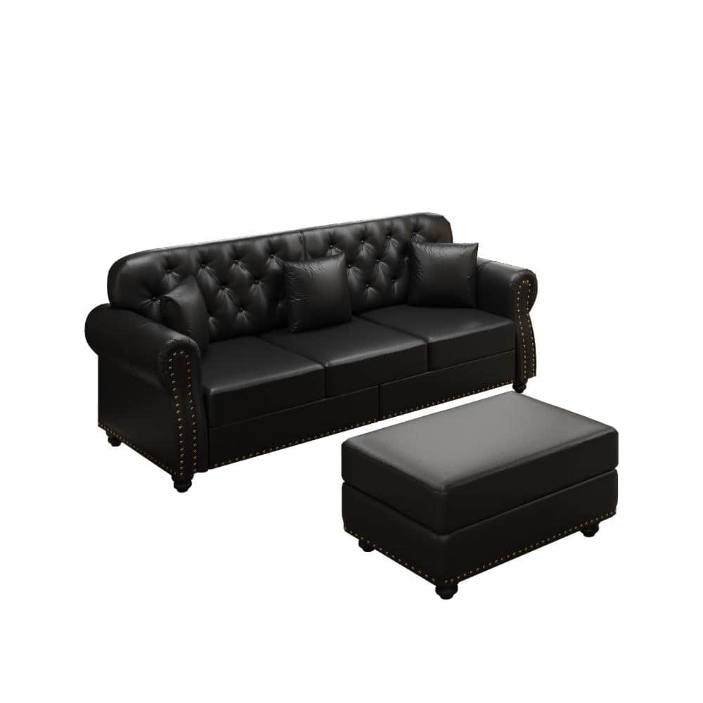 Mid-Century Modern Collection 82.6 in. Rolled Arm Faux Leather Chesterfield Button Tufted Sofa with Nailhead Trim price history on PriceWatchPro