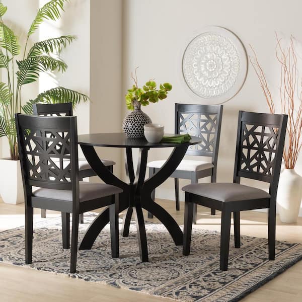 Baxton Studio Lena 5-Piece Grey and Dark Brown Wood Top Dining Set