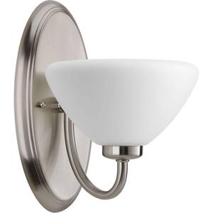 Rave Collection 1-Light Brushed Nickel Bath Sconce with Opal Etched Glass Shade