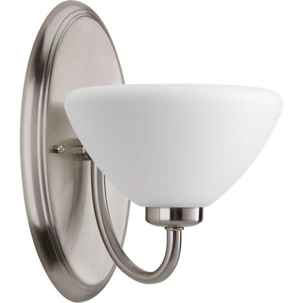 Progress Lighting Rave Collection 1-Light Brushed Nickel Bath Sconce with Opal Etched Glass Shade