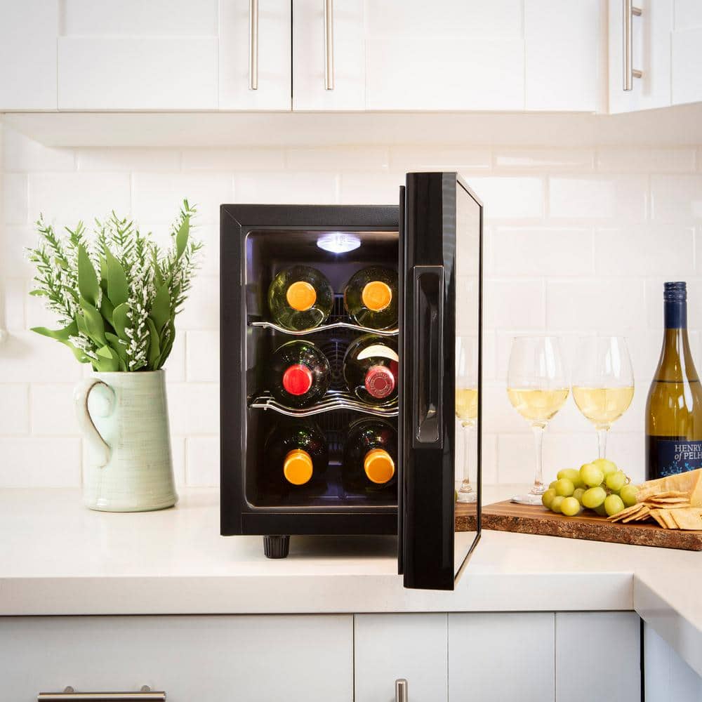 Black Thermoelectric Freestanding Wine Cooler with UV Glass Door