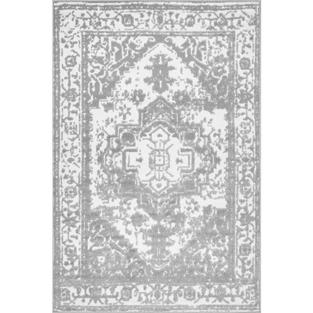 nuLOOM Emberly Raised Floral Medallion Gray 8 ft. x 10 ft. Indoor