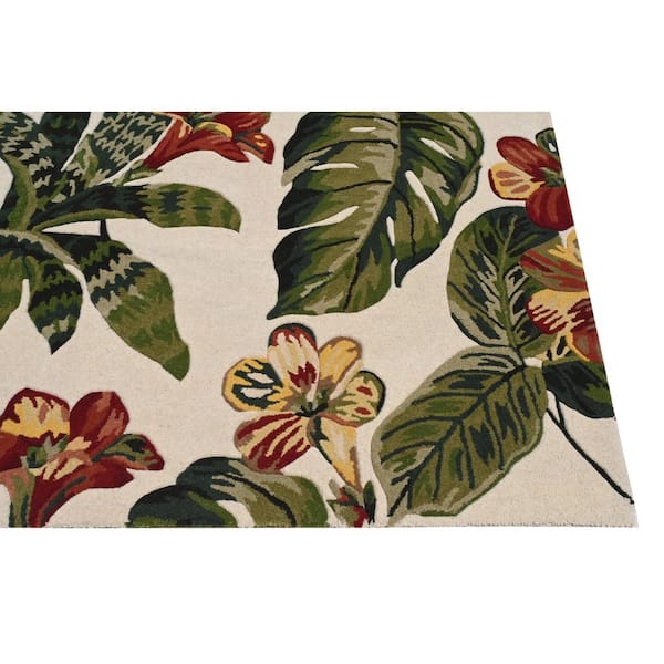 Kai Ivory 5 ft. x 8 ft. Tropical Hand-Tufted Wool Area Rug