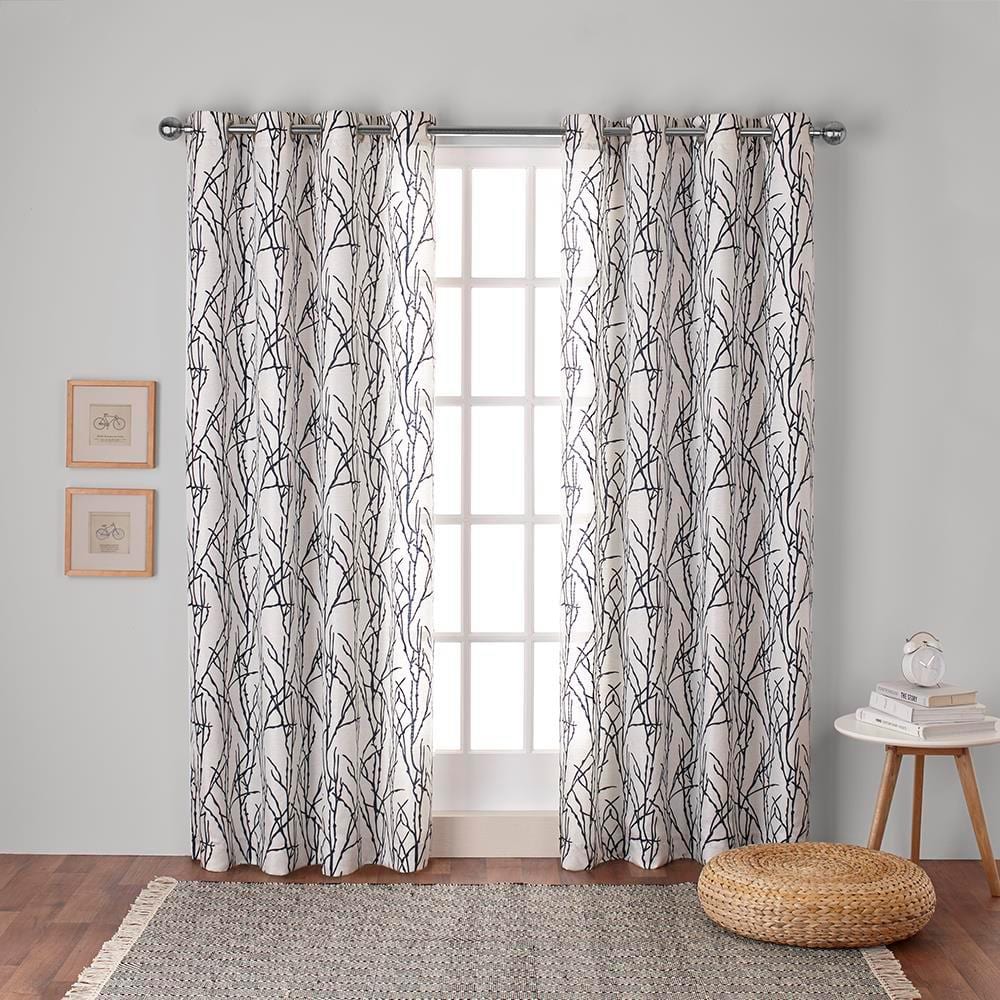 Indigo Branches Linen Blend Grommet Top Curtain Panels, 54x96