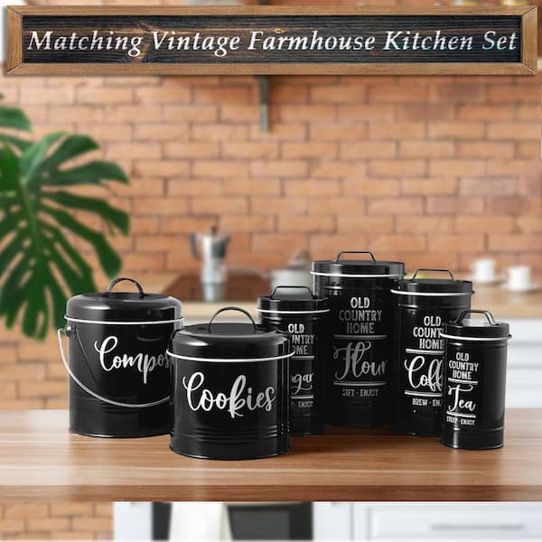 1-Piece 1 gal. Large Black Vintage BPA-Free Metal Cookie Jar with Airtight Lid for Kitchen Counter Decor