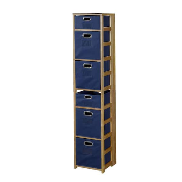 Regency Nemus Medium Oak and Blue 6-Shelf Folding Bookcase and Storage Tote Set