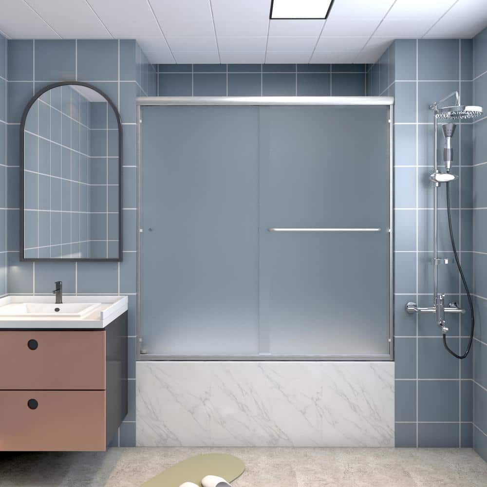 LTMATE 60 in. W x 57.4 in. H Double Sliding Framed Tub Door in Brushed