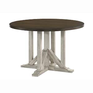 Bernavich 47 in. Round Dark Oak and Antique White Wood Dining Table