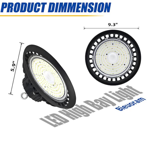 Bieuoram 200-Watt Integrated LED Dimmable Balck High Bay Light 32000LM 5000K Daylight Commercial UFO High Bay Light IP65 (3Pack)