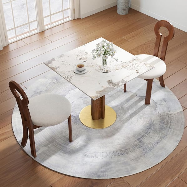 33 in. Modern Square Pandora Sintered Stone Tabletop Dining Table with Solid Wood Pedestal (Seat 2)