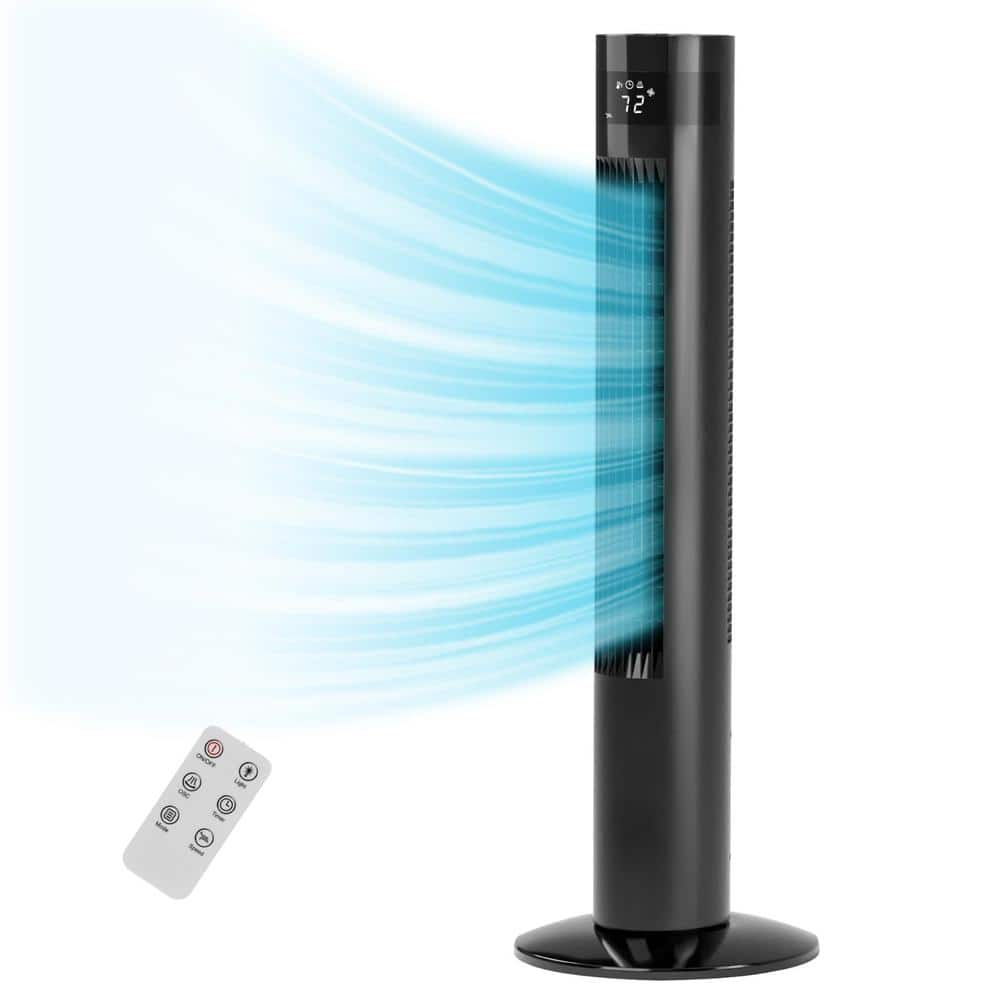 Adrinfly 11.81 in. Portable Tower Fan 3 Speeds Wind Modes Remote Control Standing Bladeless Floor Fans 36" Tall in Black