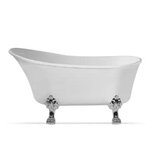 63 in. Acrylic Clawfoot Non-Whirlpool Bathtub in Glossy White With Polished Chrome Clawfeet And Polished Chrome Drain