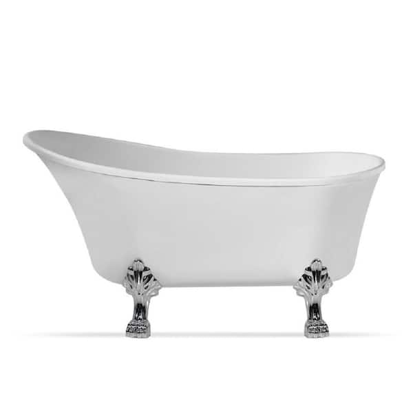 Streamline 67 in. Acrylic Clawfoot Non-Whirlpool Bathtub in Glossy White With Polished Chrome Clawfeet And Polished Chrome Drain