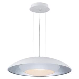 PCover 23.6 in. 1-Light UFO-Shape White and Silver Foil Dimmable Integrated LED Pendant Light for Kitchen Island