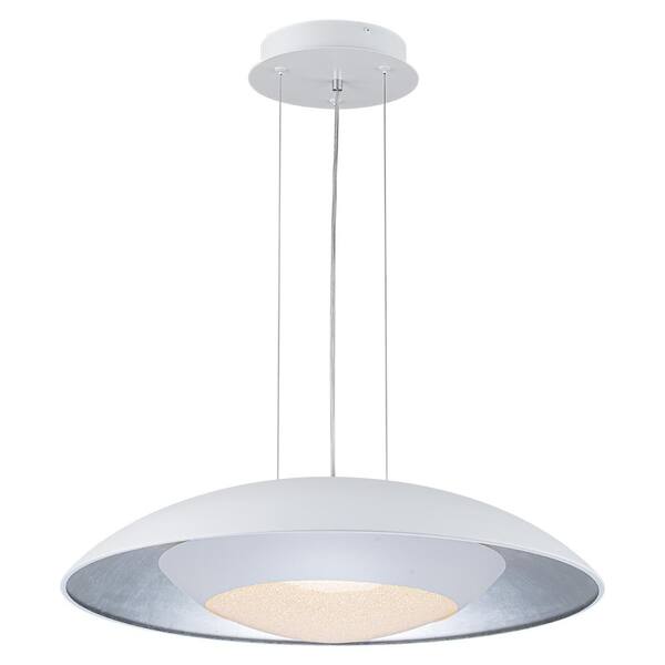 HUOKU PCover 23.6 in. 1-Light UFO-Shape White and Silver Foil Dimmable Integrated LED Pendant Light for Kitchen Island