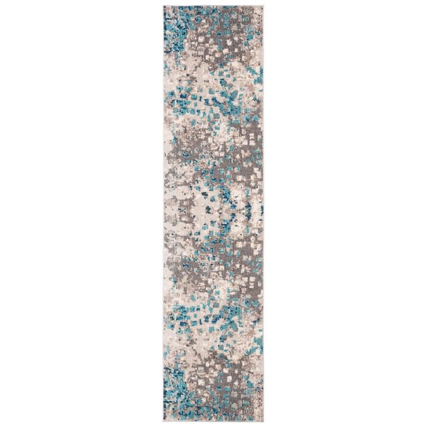 SAFAVIEH Madison Gray/Blue 2 ft. x 8 ft. Abstract Distressed Runner Rug