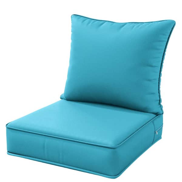 WNP 22 in. x 22 in. x 4 in. Square Outdoor Deep Seating Cushion Set Seat and Back Cushion for Chair and Sofa Lake Blue