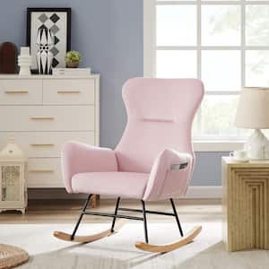 Pink Velvet Rocking Chair Soft Upholstery Accent Arm Chair with High Backrest