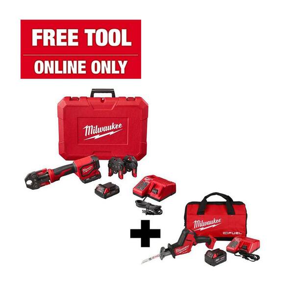 M18 18-Volt Lithium-Ion Cordless Short Throw Press Tool Kit with 3 PEX Crimp Jaws with Free M18 FUEL HACKZALL Saw Kit M18 18-Volt Lithium-Ion Cordless Short Throw Press Tool Kit with 3 PEX Crimp Jaws with Free M18 FUEL HACKZALL Saw Kit