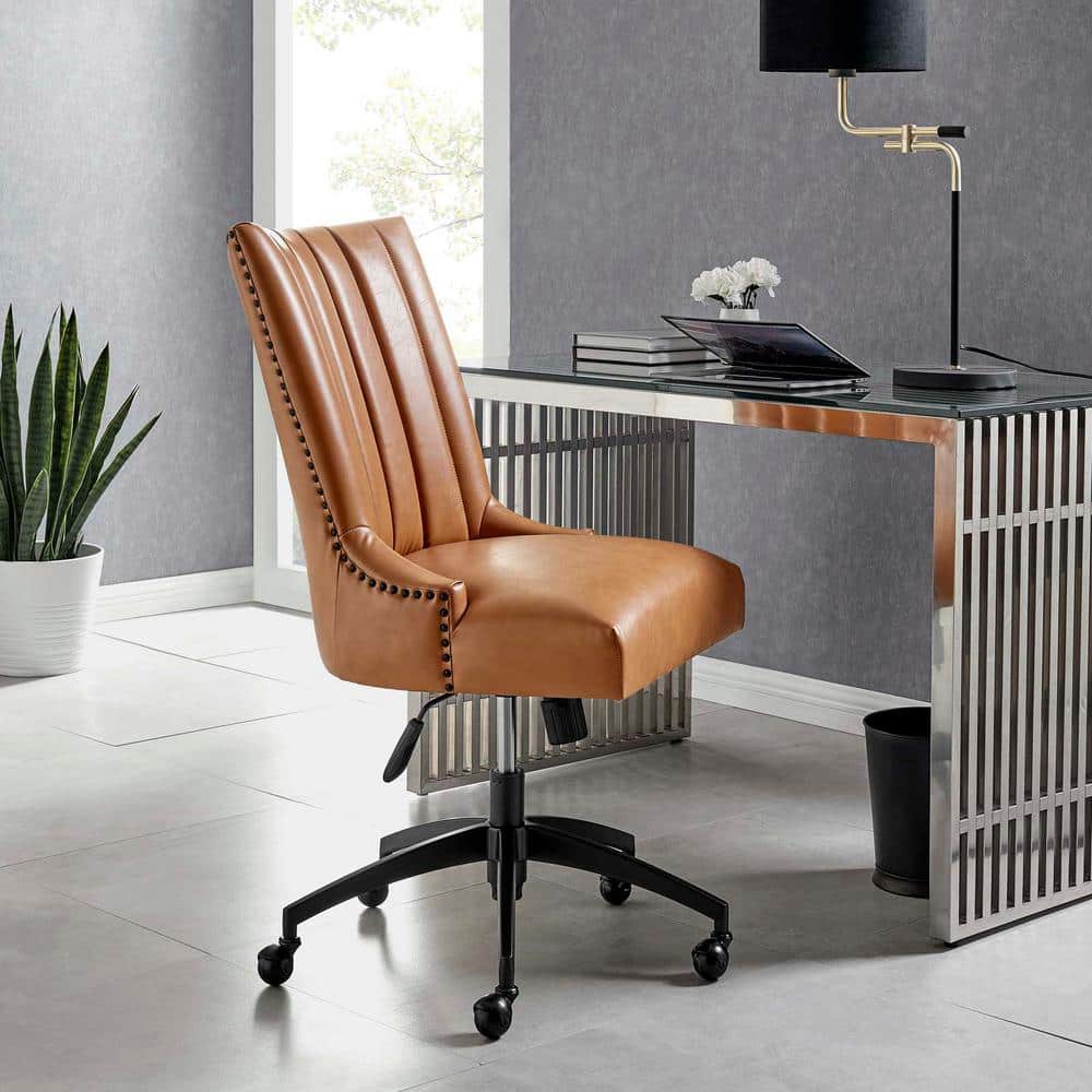 Empower Tufted Vegan Leather Swivel Office Chair in Black Tan