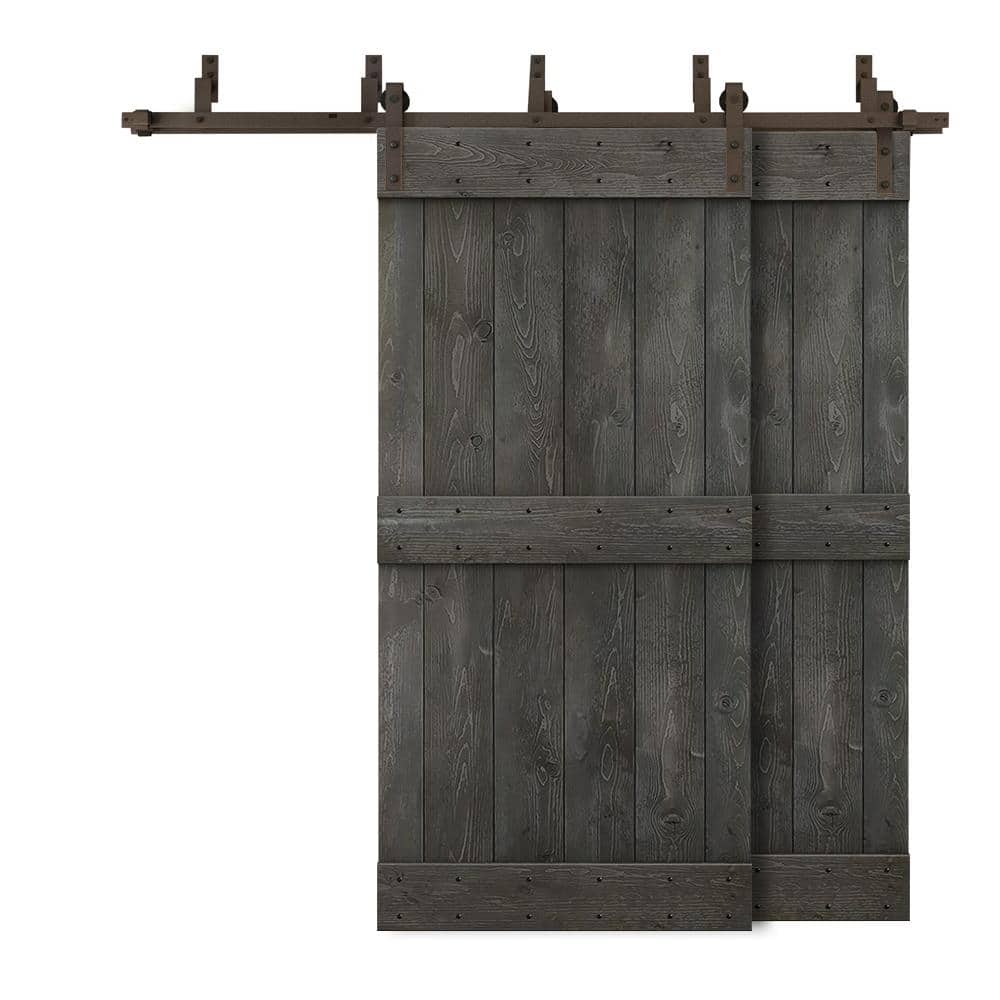 40 in. x 84 in. Mid-Bar Bypass Carbon Gray Stained DIY Solid Wood Interior Double Sliding Barn Door with Hardware Kit price history on PriceWatchPro