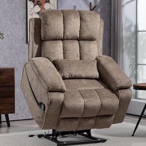 Brown Dual OKIN Motor Chenille Power Lift Recliner with Pull-Out Storage, Massage and Heating