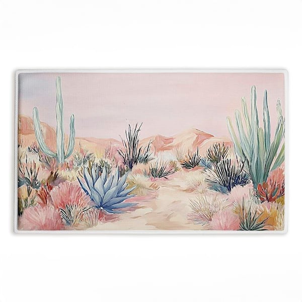 Desert Wonderland Cacti 18 in. x 30 in. Pink Graphic Polyester Blend Rectangle Bath Mat