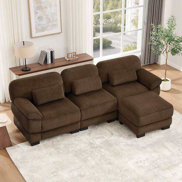 UOI Cloud Couch 95 in. Wide Flared Arm Corduroy L-Shaped Modular