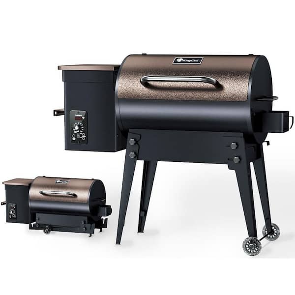 KingChii 456 sq. in. Wood Pellet Grill and Smoker BBQ with PID Auto Temperature Control, Folding Legs for Patio or RV in Bronze