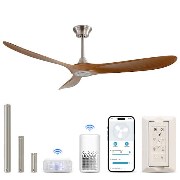 CACI Mall 60 in. Indoor/Outdoor Smart Nickel and Brown Ceiling Fan without Light for Bedroom or Living Room