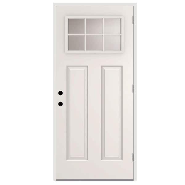 Steves & Sons 32 in. x 80 in. Element Series 6 Lite Left-Hand Outswing White Primed Steel Prehung Front Door with 4-9/16 in. Frame