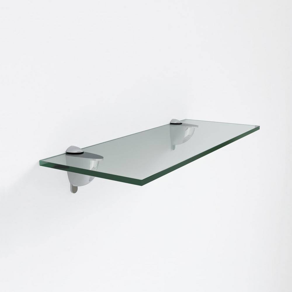 Clear Tempered Glass Floating Wall Shelf with Chrome Brackets