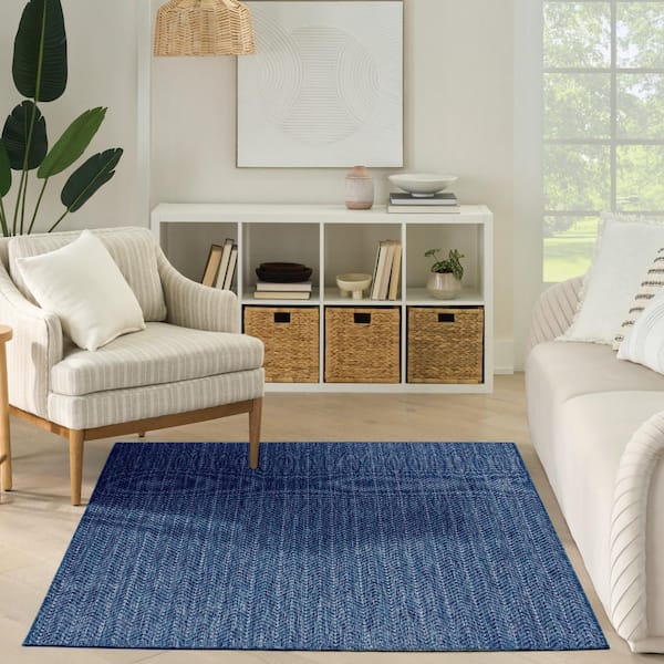 Horizon Navy 4 ft. x 6 ft. Indoor/Outdoor Geometric Contemporary Area Rug