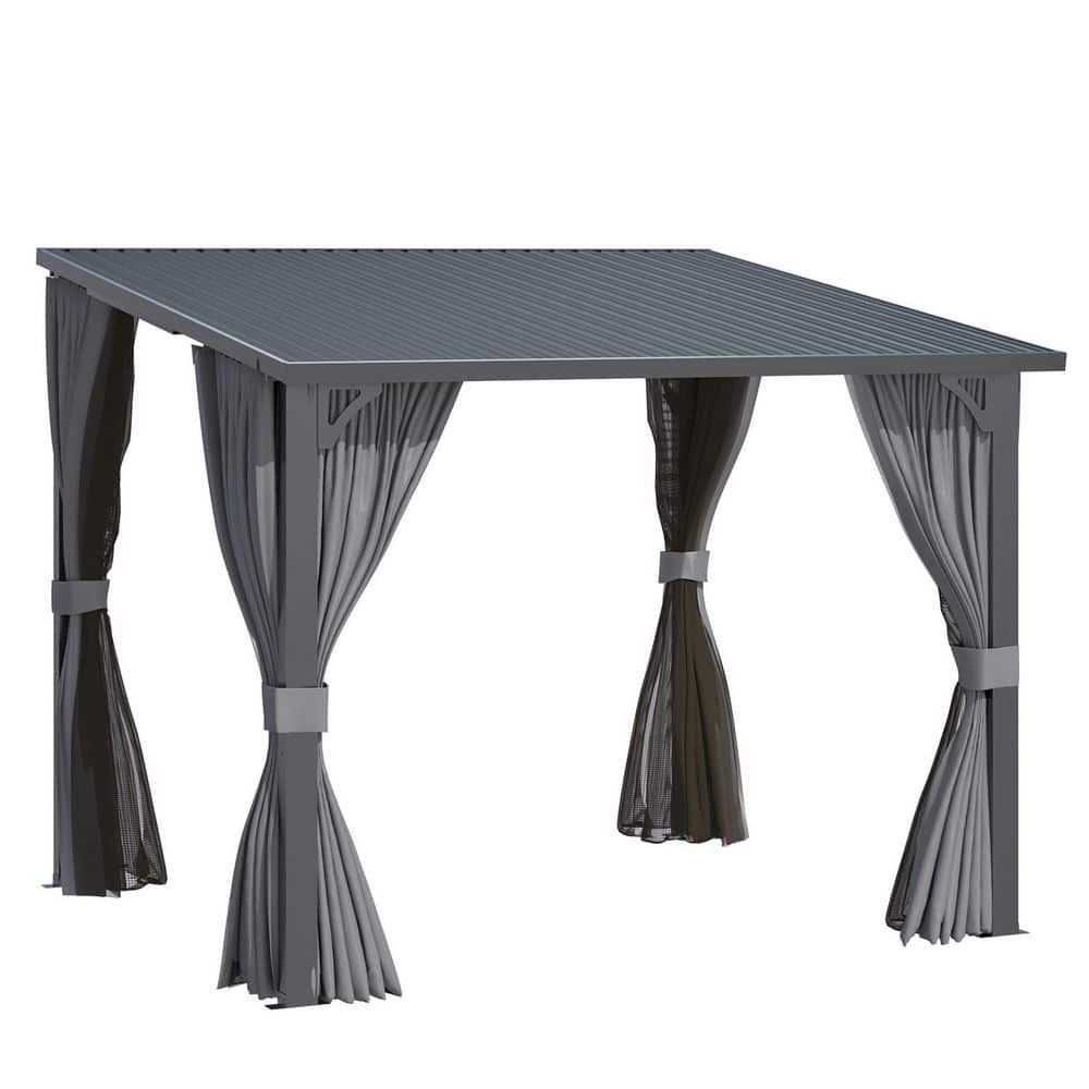 10 ft. x 8 ft. Metal Outdoor Lean to Wall-Mounted Hardtop Gazebo Pergola with Curtains and Netting price history on PriceWatchPro