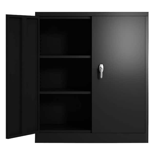 Black Locking Metal Storage Cabinet with 4-Adjustable Shelves