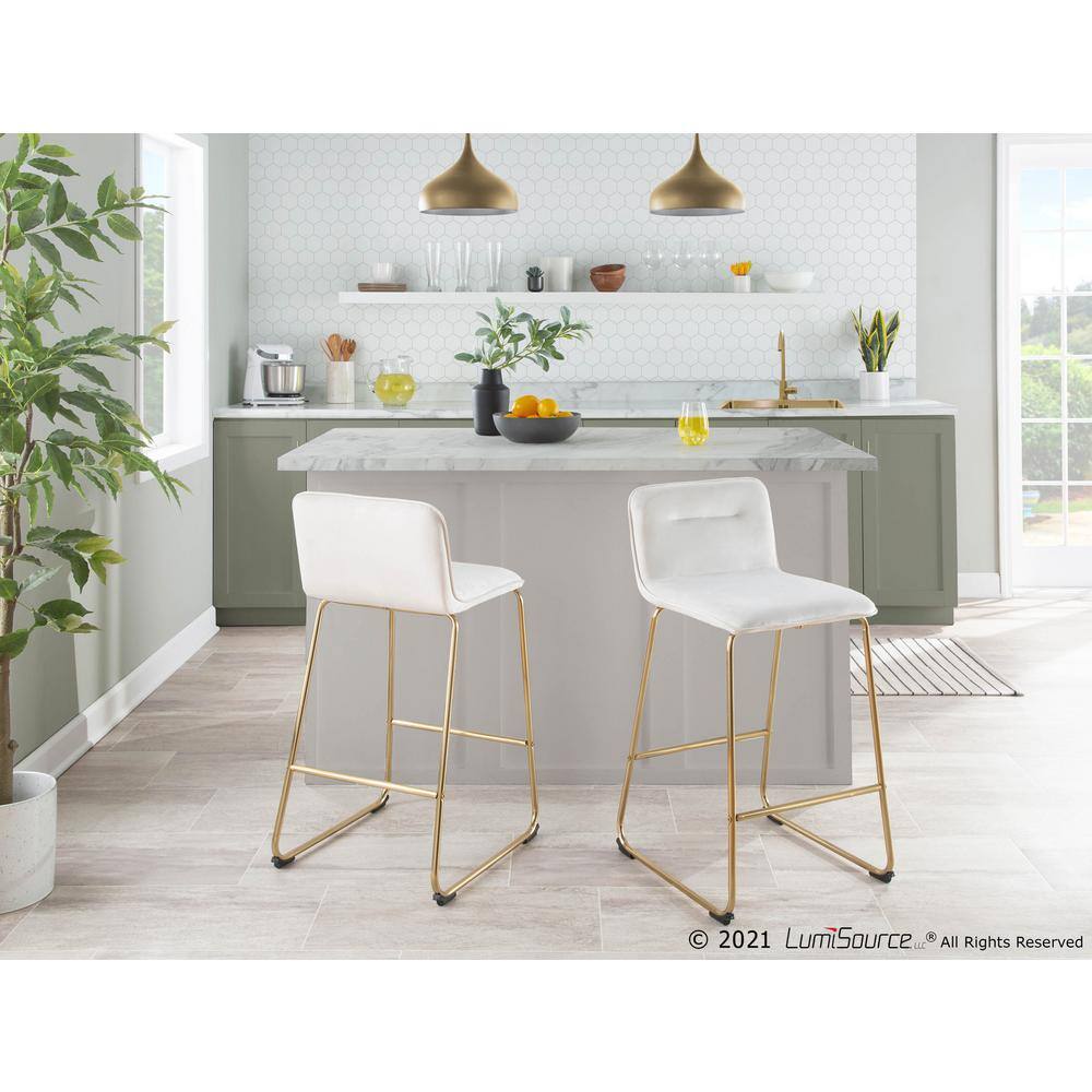 Beyonce 26" Gold Metal and Cream Velvet Modern Counter Stool Set
