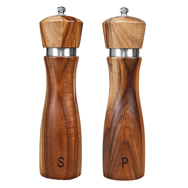 Acacia Wood Salt and Pepper Grinder Set, 2-Pack with Ceramic Core, Adjustable Coarseness, 8-Inch, Ideal for Gifting