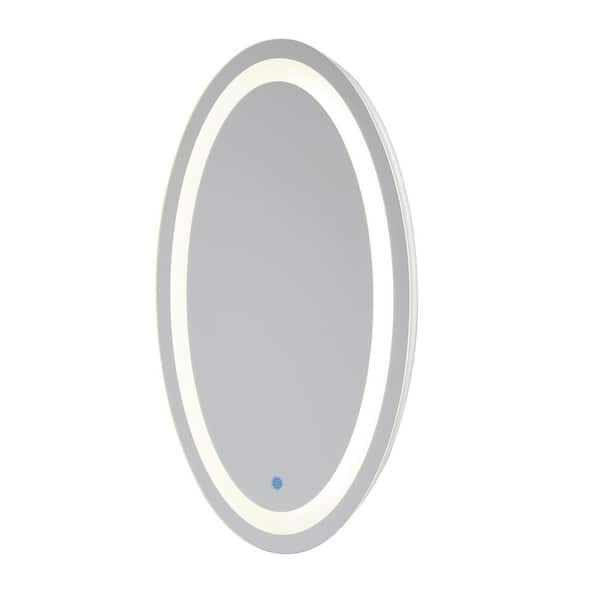 Florence 20.5 in. W x 30.5 in. H Frameless Oval LED Light Bathroom Vanity Mirror in Grey