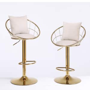 42 in. White Metal Frame Adjustable Cushioned Bar Stool For Dinning Room and Bar (Set of 2)