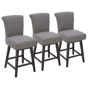 Dennis 26 in. Flint Gray High Back Solid Wood Frame Swivel Counter Height Bar Stool with Fabric Seat(Set of 3)