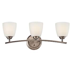 Granby 25 in. 3-Light Brushed Pewter Transitional Bathroom Vanity Light with Etched Glass Shade