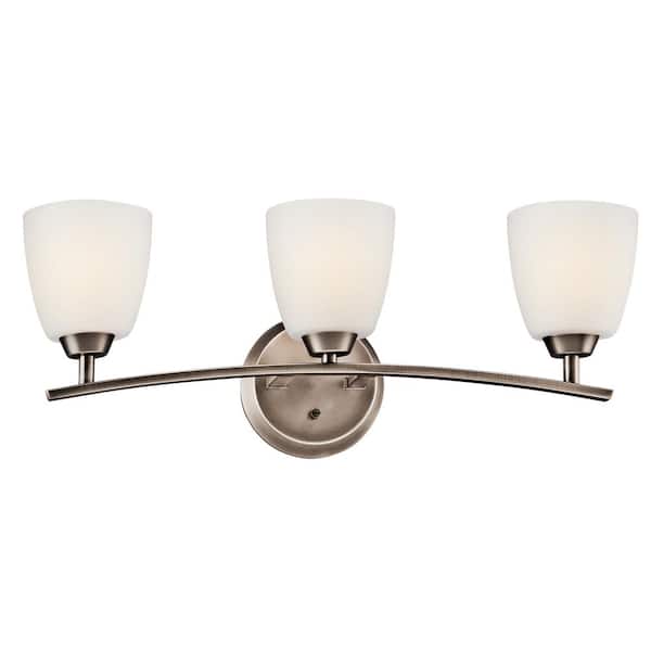 KICHLER Granby 25 in. 3-Light Brushed Pewter Transitional Bathroom Vanity Light with Etched Glass Shade