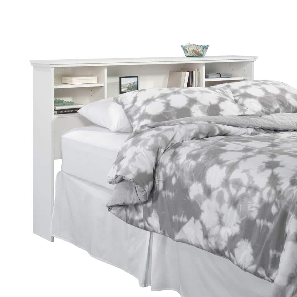 Soft White Full/Queen Wood Headboard with Storage Shelves