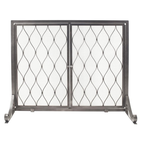 Pleasant Hearth Stonewall Gun Metal Grey Steel Single-Panel Fireplace Screen with Doors