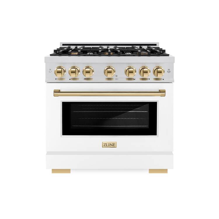 ZLINE Kitchen and Bath Select 36 in. 6-Burner Dual Fuel Range with Convection Oven in Stainless Steel, Matte White and Polished Gold