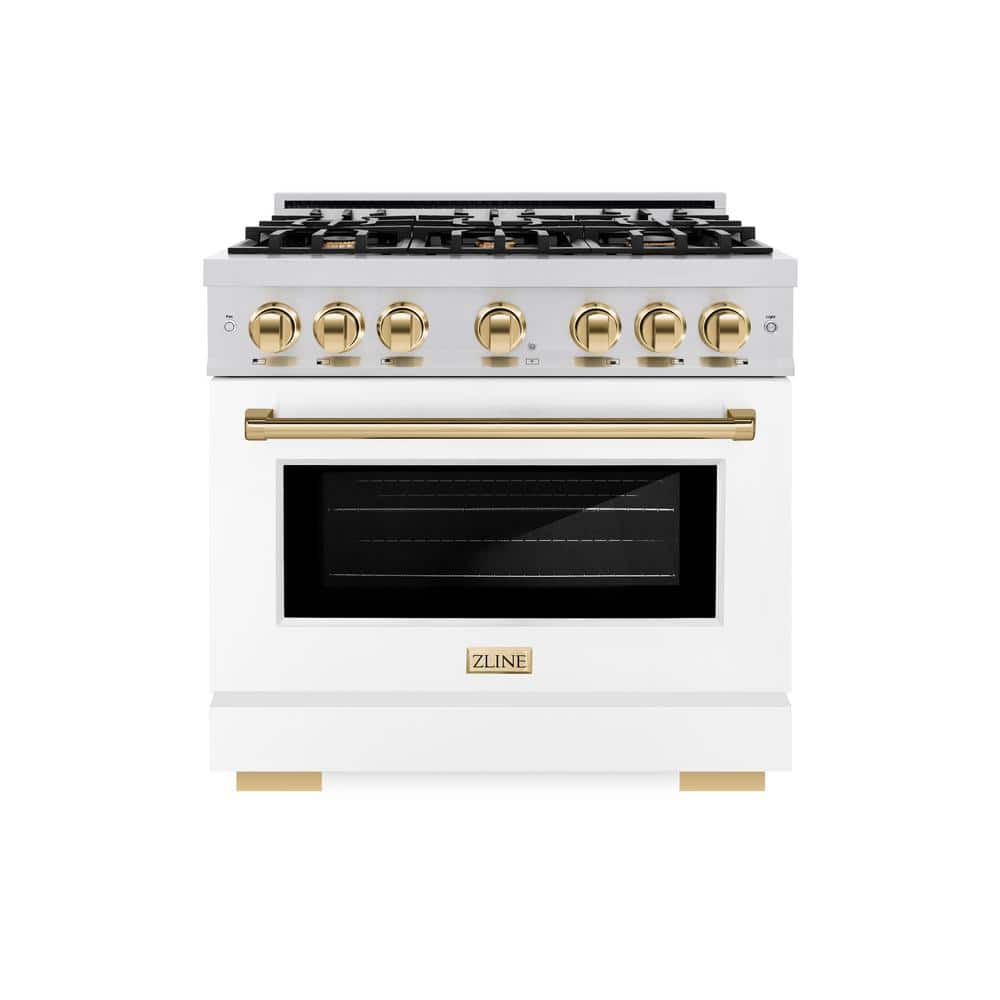 Select 36 in. 6-Burner Dual Fuel Range with Convection Oven in Stainless Steel, Matte White and Polished Gold price history on PriceWatchPro