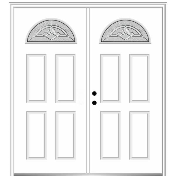 MMI Door 60 in. x 80 in. Grace Right-Hand Inswing Fan-Lite Decorative Primed Fiberglass Prehung Front Door on 4-9/16 in. Frame