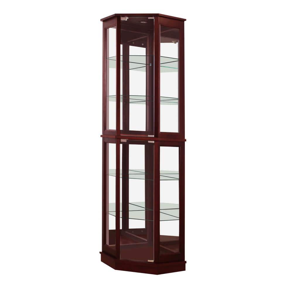 Cherry Lighted Corner Curio Cabinet with Glass Shelves