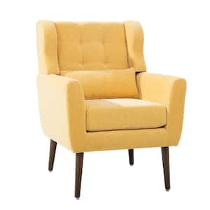1 Piece Yellow Wood Outdoor Modern Accent Lounge Chair with Chenille Fabric Lounge for Living Room Bedroom